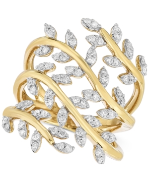 image of Diamond Leaf Ring (1/2 ct. t.w.) in 14k Gold-Plated Sterling Silver