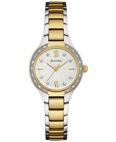 Bulova Women's Diamond (1/8 ct. t.w.) Two-Tone Stainless Steel Bracelet Watch 28mm 98R221