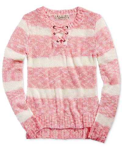 Pink Republic Striped Lace-Up Sweater, Big Girls (7-16)