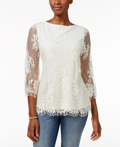 Charter Club Lace Boat-Neck Top, Only at Macy's