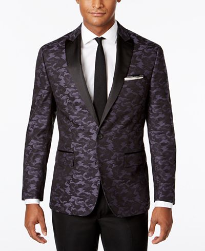 Ryan Seacrest Distinction™ Men's Slim-Fit Black/Navy Camouflage Dinner Jacket, Only at Macy's