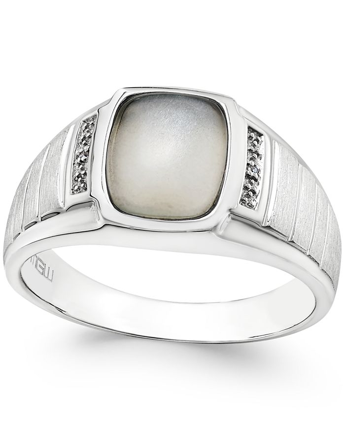 Macy's - Men's Moonstone (10 x 8mm) and Diamond Accent Ring in Sterling Silver