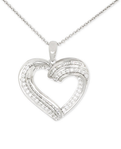 Diamond Heart Pendant Necklace (1/2 ct. t.w.) in Sterling Silver