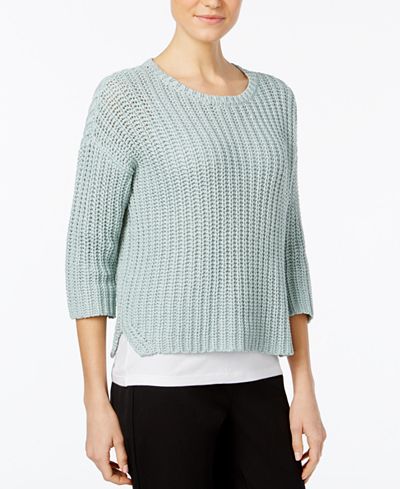 Eileen Fisher Three-Quarter-Sleeve Crew-Neck Sweater