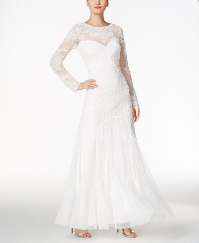 Adrianna Papell Beaded Illusion Sweetheart Gown - Dresses