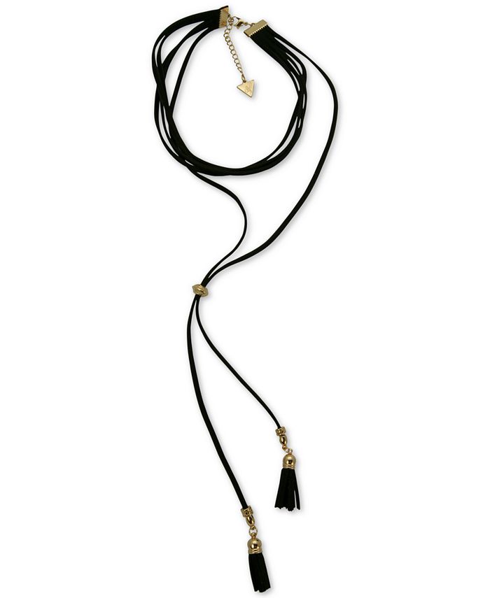 GUESS Gold-Tone Jet Imitation Suede Tassel Choker Necklace - Macy's
