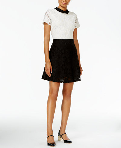 Maison Jules Lace Collared Fit & Flare Dress, Only at Macy's
