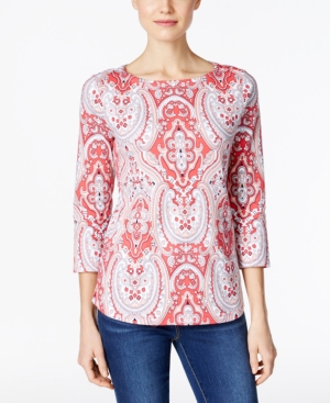 Charter Club Petite Paisley-Print Boat-Neck Top, Only at Macys