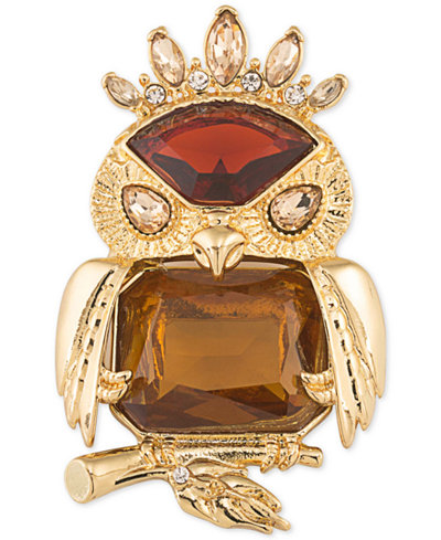 Carolee Gold-Tone Stone Owl Pin