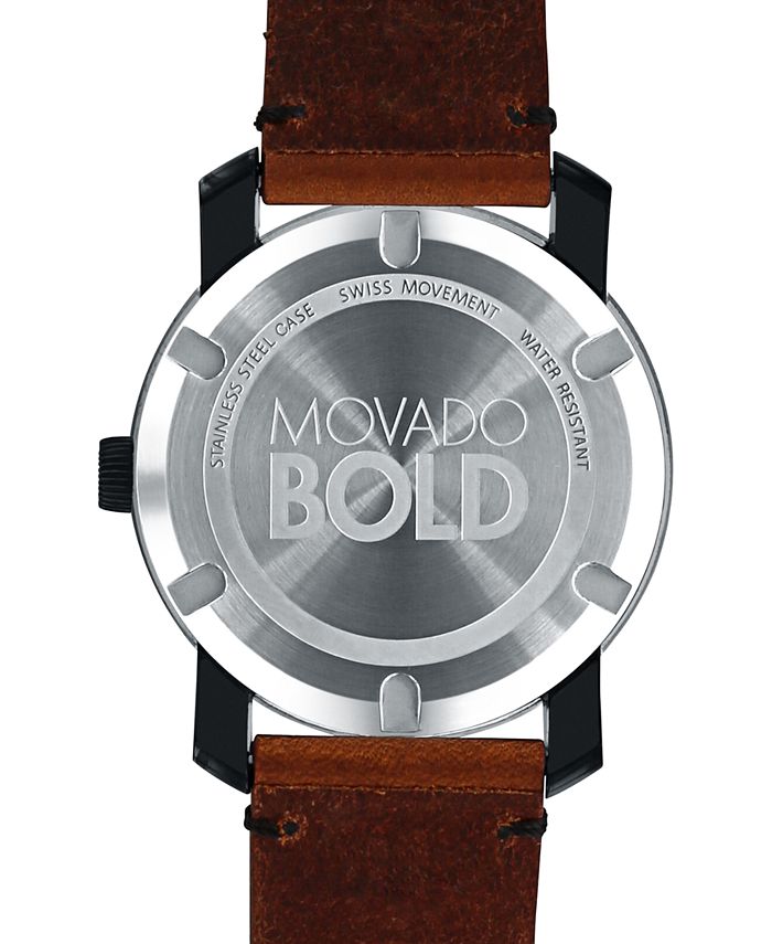 Movado - Unisex Swiss Bold Rustic Brown Leather Strap Watch 42mm 3600305
