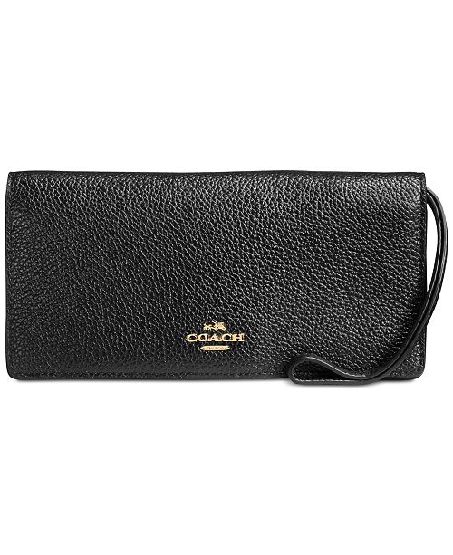 COACH Slim Wallet in Polished Pebble Leather Handbags & Accessories