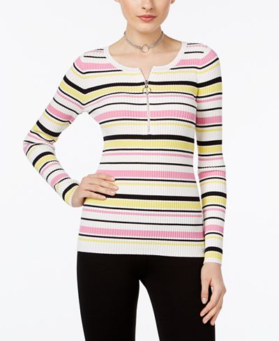 INC International Concepts Zip-Up Striped Sweater, Only at Macy's