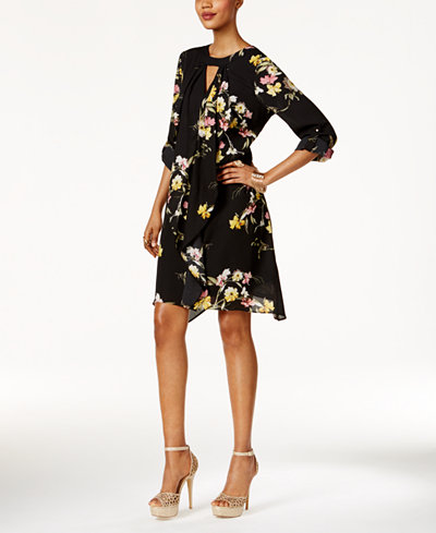 Thalia Sodi Floral-Print Draped Dress, Only at Macy's
