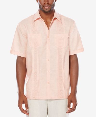 Cubavera Men's Big & Tall Linen Blend Embroidered Pintuck Shirt