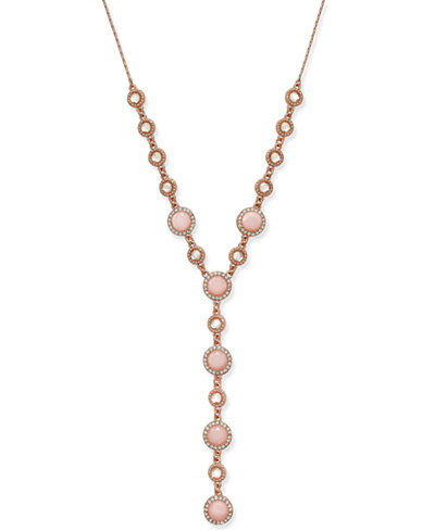 INC International Concepts Rose Gold-Tone Pavé & Pink Stone Lariat Necklace, Only at Macy's