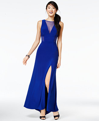 Morgan & Company Juniors&#39; Illusion Front-Slit A-Line Gown & Reviews - Dresses - Juniors - Macy&#39;s