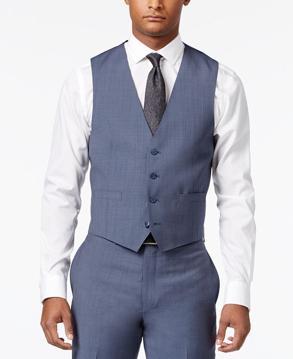 Calvin Klein Men's Big & Tall Extra-Slim Fit Light Blue Neat Vested ...