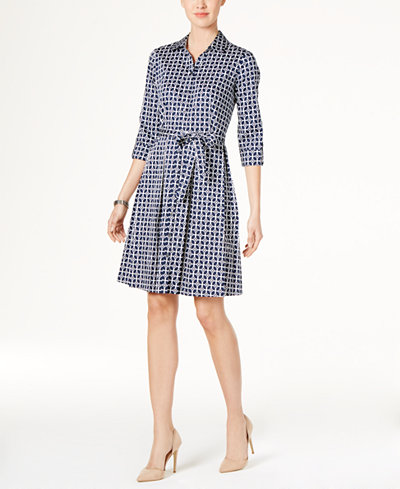 Charter Club Cotton Roll-Tab Printed Shirtdress, Only at Macy's