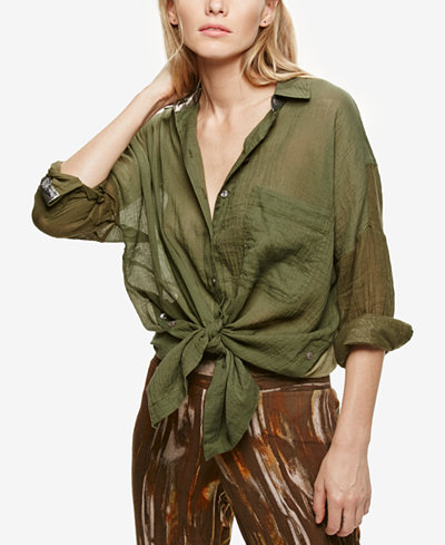 Free People Cotton Sheer Tie-Front Shirt