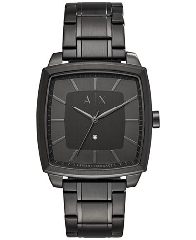 A|X Armani Exchange Men's Diamond Accent Black Stainless Steel Bracelet Watch 40x40mm AX2361