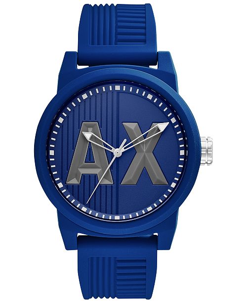 Armani Exchange AX Men's Blue Silicone Strap Watch 46mm AX1454