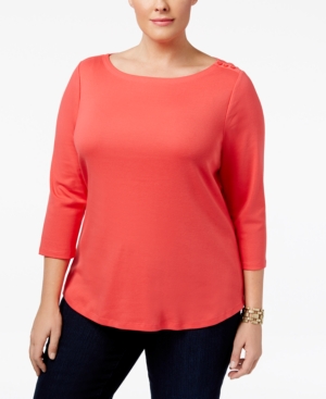 Charter Club Plus Size Cotton Boat-Neck Top, Only at Macys