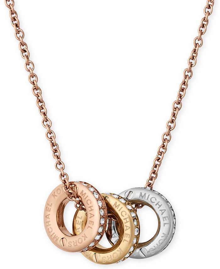 Michael Kors Tri-Tone Pavé Multi-Pendant Necklace - Macy's