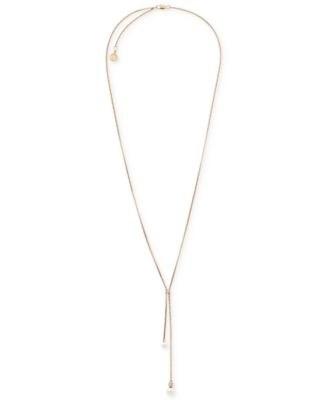 Michael Kors Pavé Imitation Pearl Lariat Necklace - Macy's