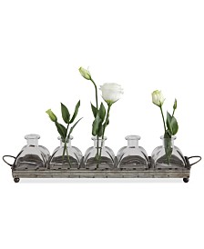 Decorative Iron Tray with 5 Glass Vases