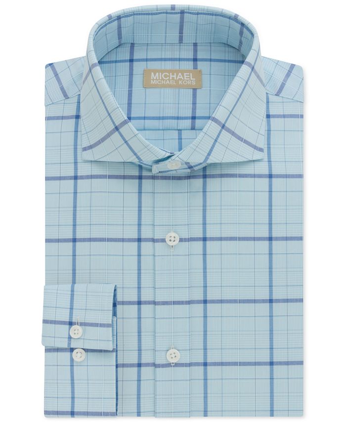 Michael Kors Men's Classic/ Regular Fit Non-Iron Blue Check Dress Shirt ...