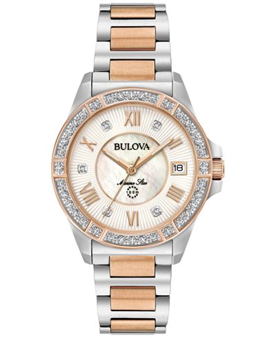 Bulova Women's Diamond Accent Marine Star Two-Tone Stainless Steel Bracelet Watch 32mm 98R234