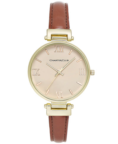 Charter Club Women's Brown Imitation Leather Strap Watch 36mm, Only at Macy's
