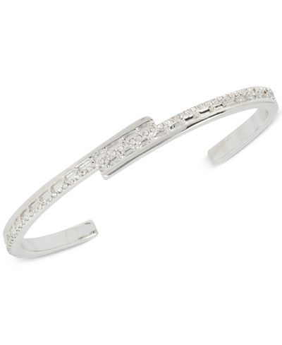 Touch of Silver Silver-Tone Pavé Open Bangle Bracelet