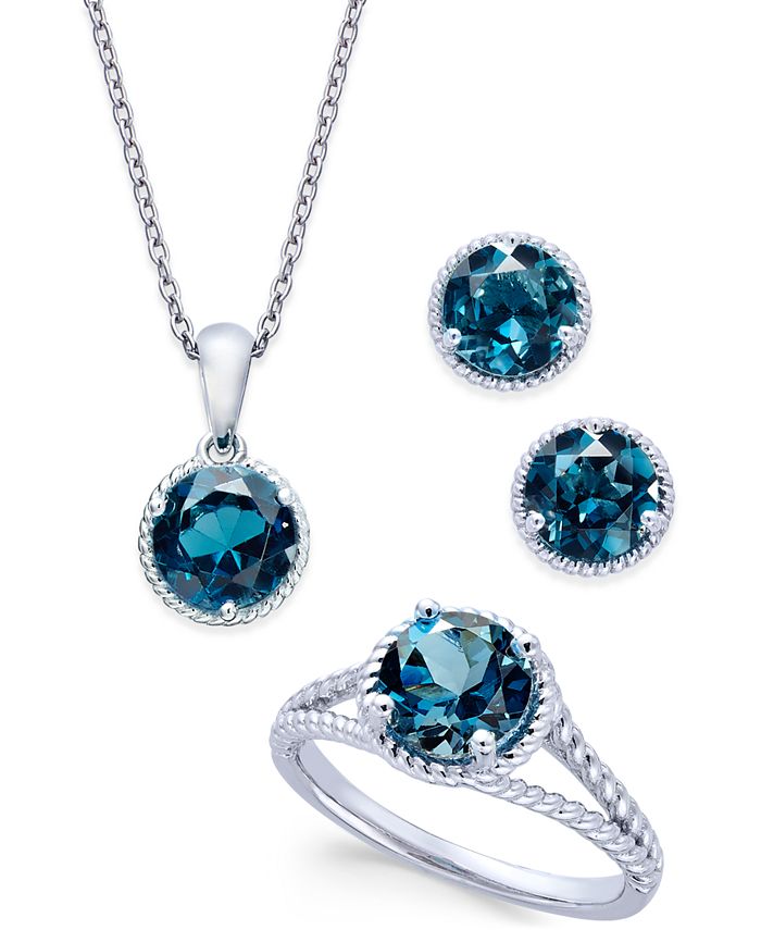 Macy's London Blue Topaz Rope-Style Pendant Necklace, Stud Earrings and ...