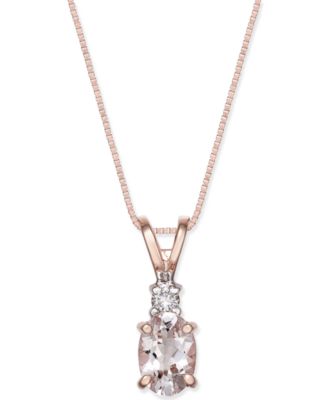 Macy's - Morganite (1 ct. t.w.) and Diamond Accent Oval Pendant Necklace in 14k Rose Gold