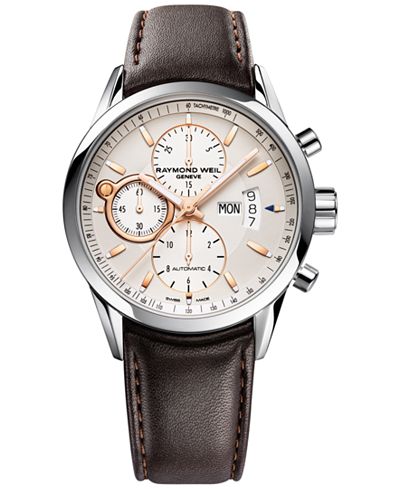 RAYMOND WEIL Men's Swiss Automatic Chronograph Freelancer Brown Leather Strap Watch 42mm 7730-STC-65025