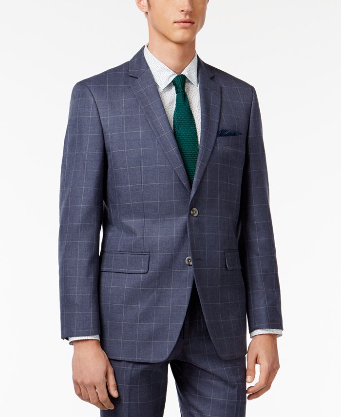 Perry Ellis Men's Slim-Fit Portfolio Blue Plaid Comfort Stretch Suit ...