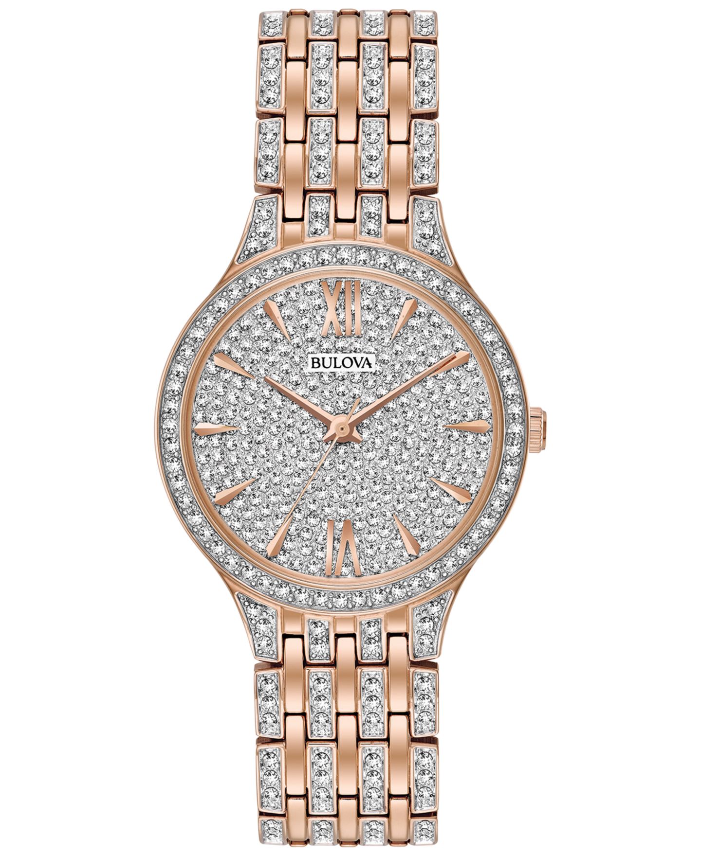 Женские часы Bulova 98L235 с кристаллами, браслет из стали цвета розового золота, 32 мм — фото 1