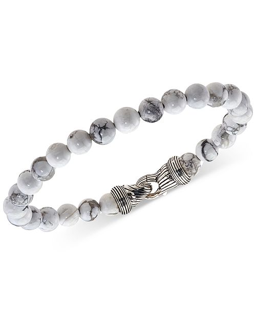 Esquire Men's Jewelry Howlite (8mm) Beaded Bracelet in Sterling Silver