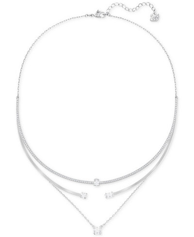 Swarovski Silver-Tone Crystal Triple Layer Pendant Necklace