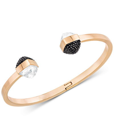 Swarovski Rose Gold-Tone Clear and Black Crystal Open Hinged Bangle Bracelet