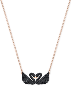 image of Swarovski Rose Gold-Tone Black Pave Swans Pendant Necklace