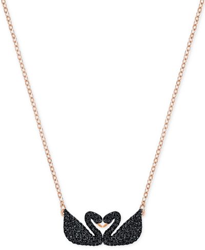 Swarovski Rose Gold-Tone Black Pavé Swans Pendant Necklace