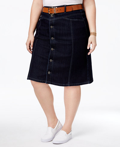 Style & Co Plus Size Button-Front Denim Skirt, Only at Macy's - Plus ...