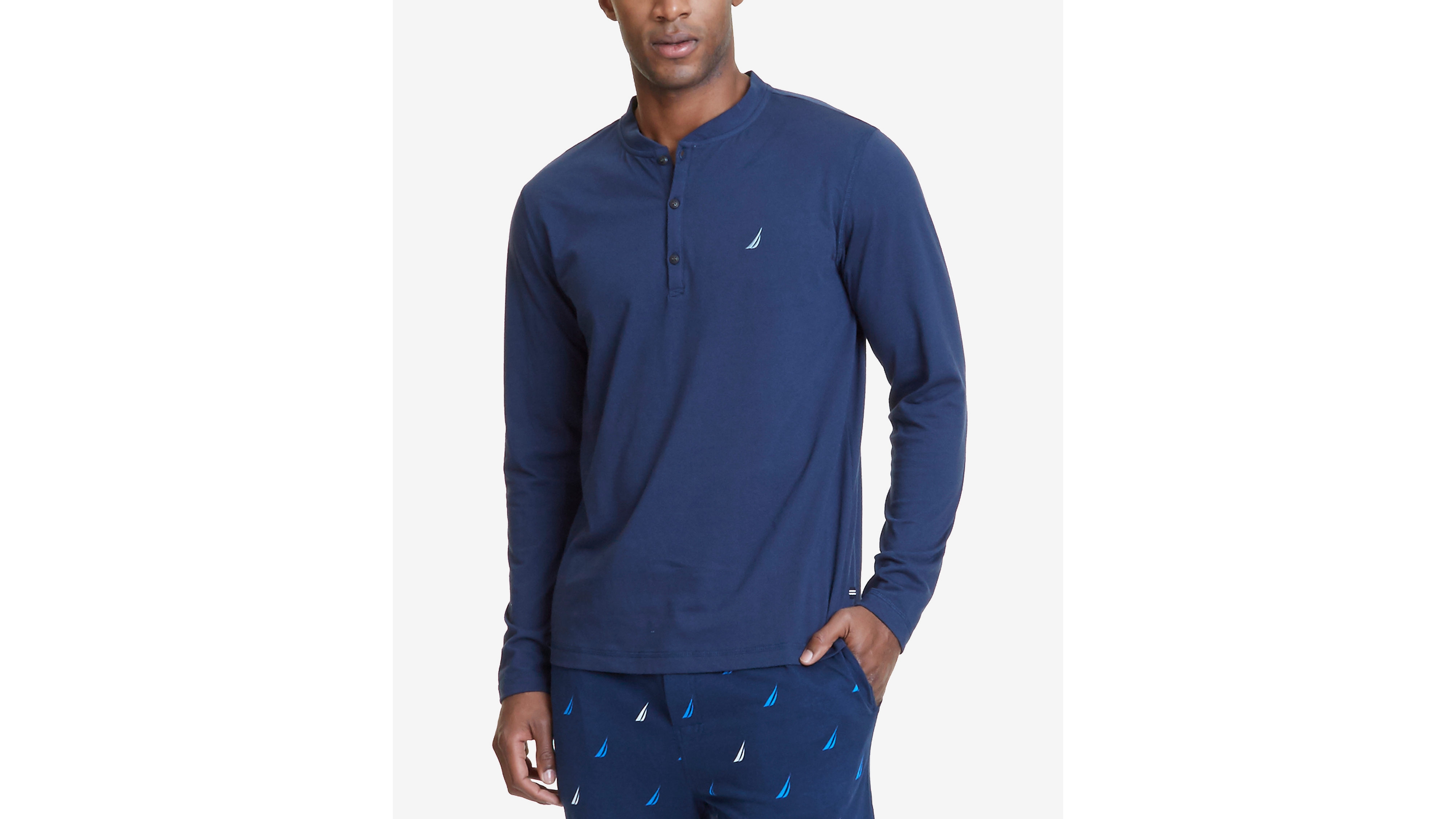 Nautica Men's Soft, Breathable Long Sleeve Henley Pajama Shirt