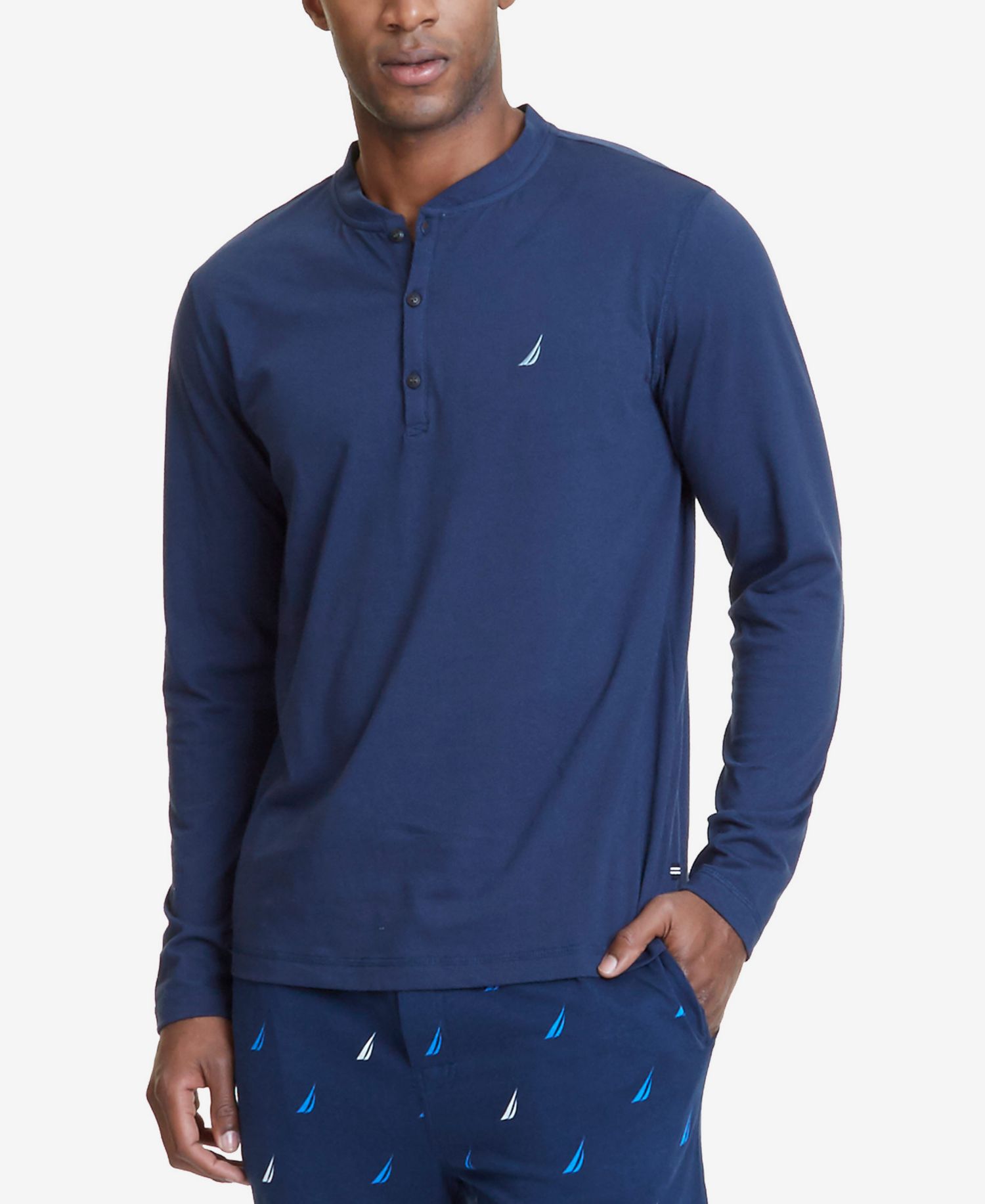 Мужская мягкая дышащая пижамная рубашка Henley с длинным рукавом