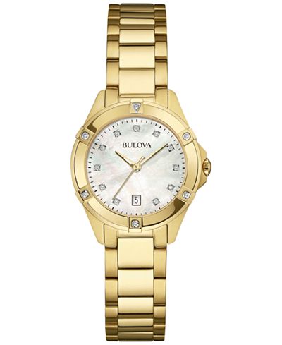 Bulova Women's Diamond Accent Gold-Tone Stainless Steel Bracelet Watch 27mm 97R100