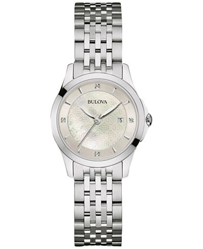 Bulova Women's Diamond Accent Stainless Steel Bracelet Watch 27mm 96P160