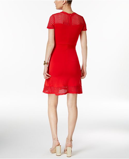 Michael Kors Lace Mesh Fit & Flare Dress - Women - Macy's