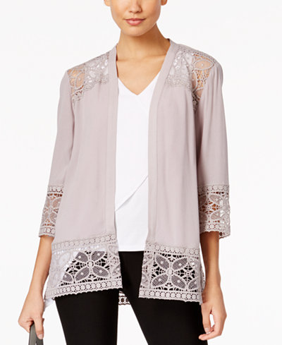NY Collection Lace-Trim Cardigan